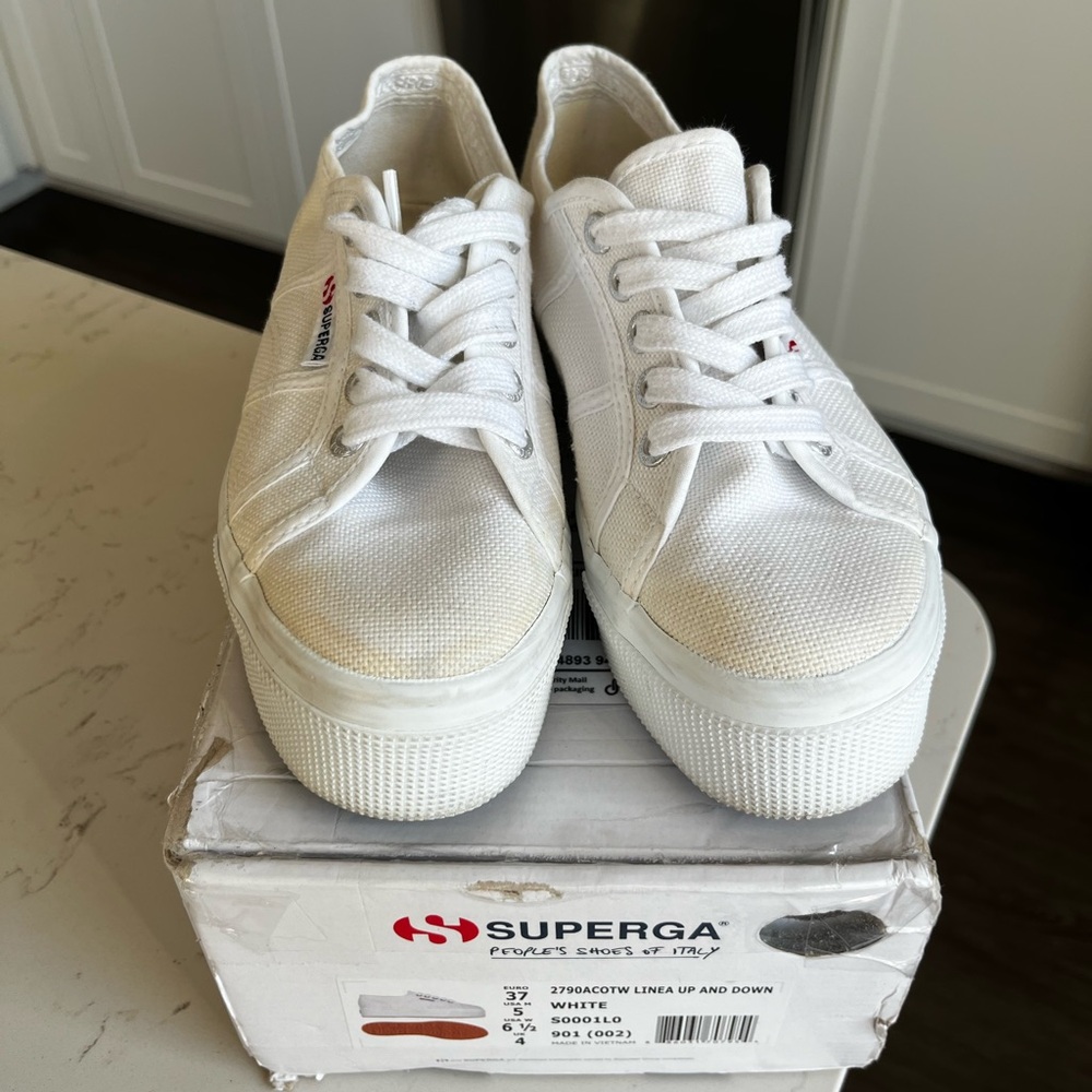 Superga white platform shoes